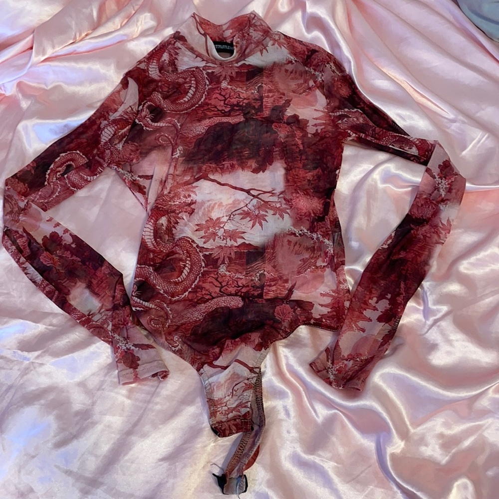Pretty little thing red mesh bodysuit US size 2